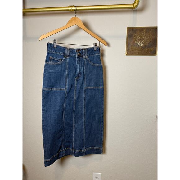Women's Pilcro Anthropologie Seamed Denim Blue‎ Jean Midi Skirt Size 4 - Picture 2 of 5